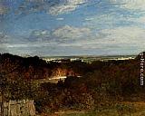 Constant Troyon Canvas Paintings - A View Towards The Seine From Suresnes